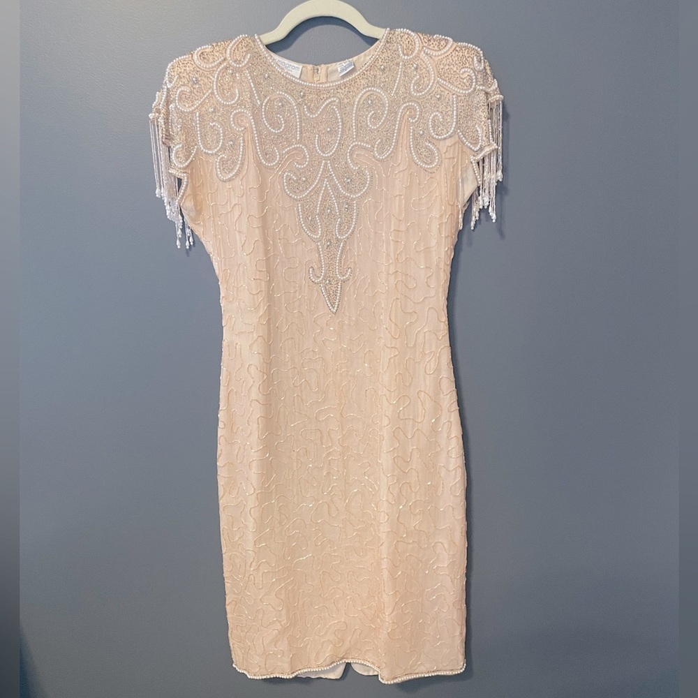 Vintage Silk Beaded Lew Magram New York Peach Dress. Small. EUC. Sequin. - Picture 1 of 2